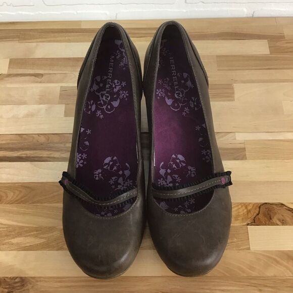 MERRELL brown wedges platform shoes pumps size 8.5 flower’s incrusted details - Picture 16 of 16